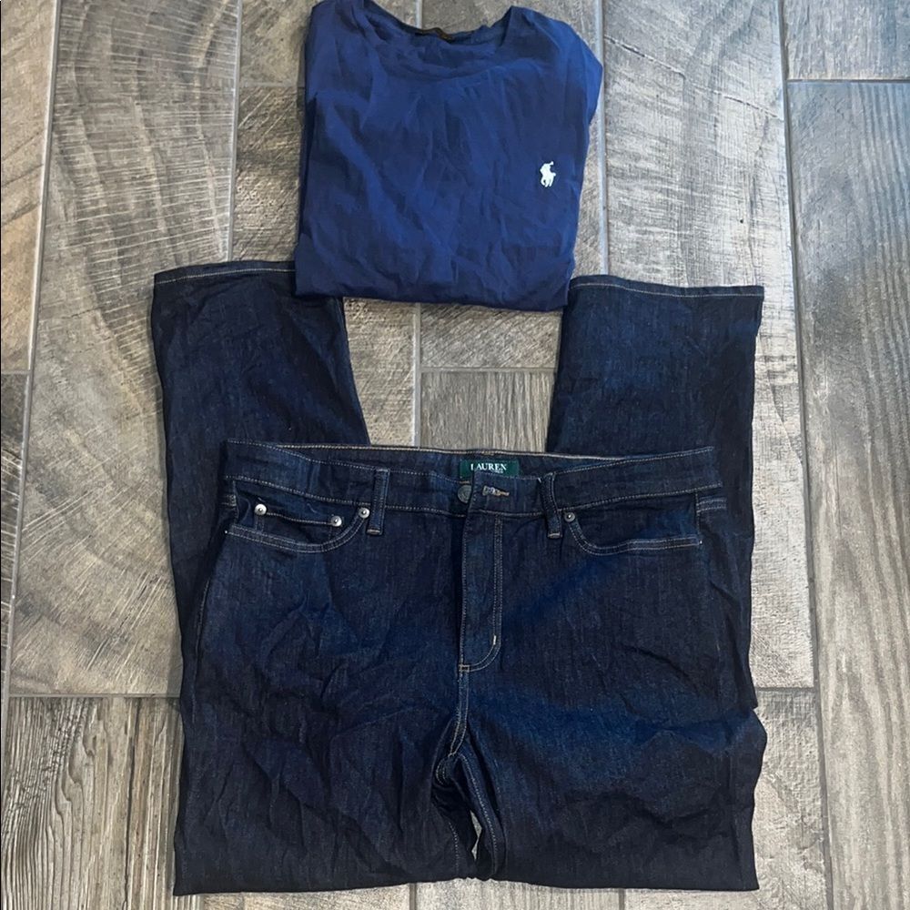 Lauren Ralph Lauren Blue Straight Jeans Classic Fit,blue short sleeve tee XL